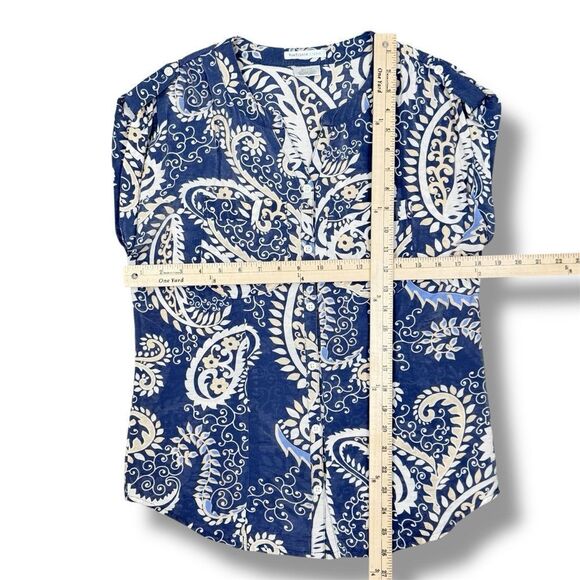 Van Heusen Paisley Cap Sleeve Button Front Shirt Blouse Blue XS - Picture 10 of 11